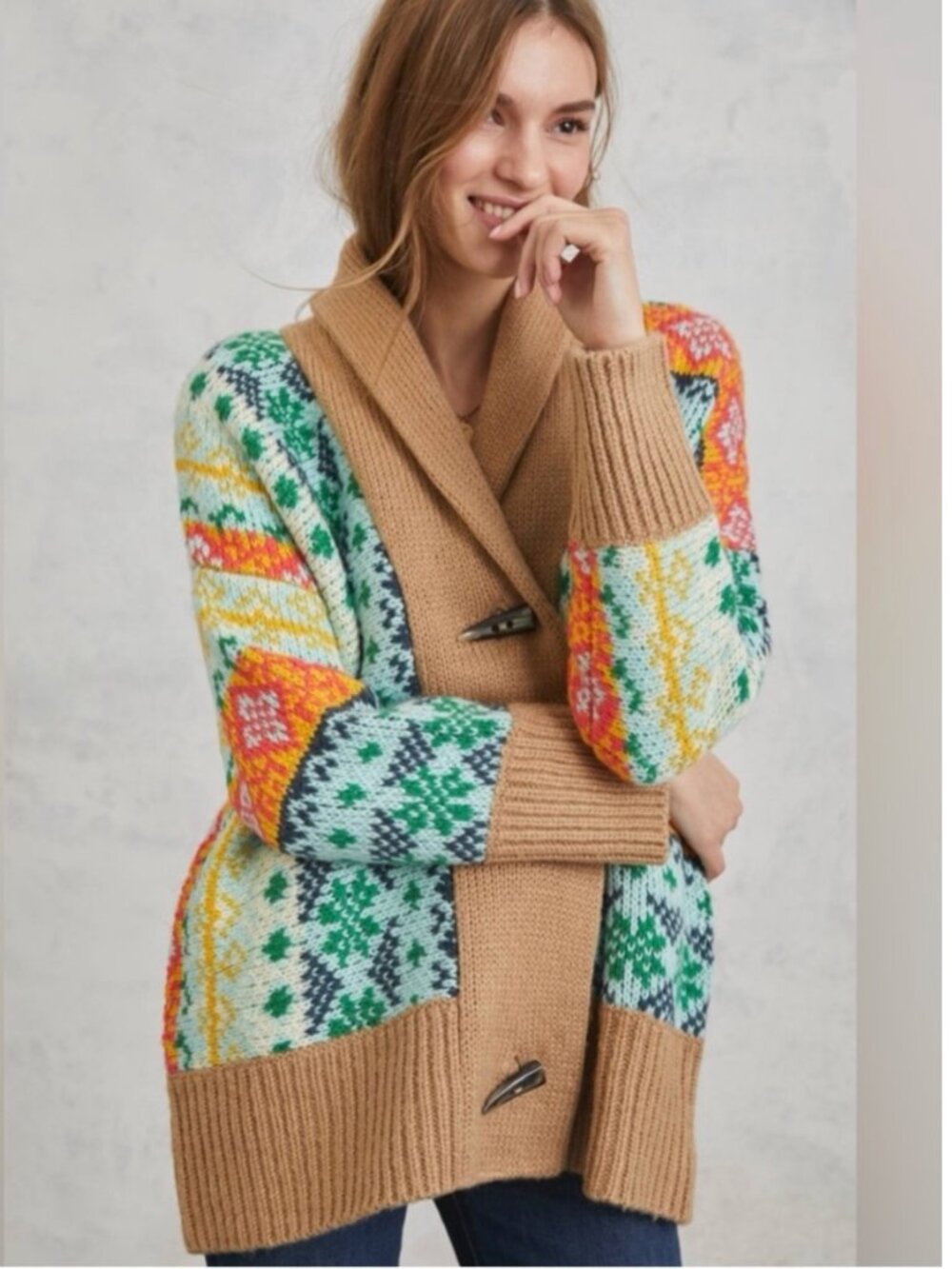 ILLA ILLA cardigan sweater fair isle Shawl neck sold at Anthropologie M/L